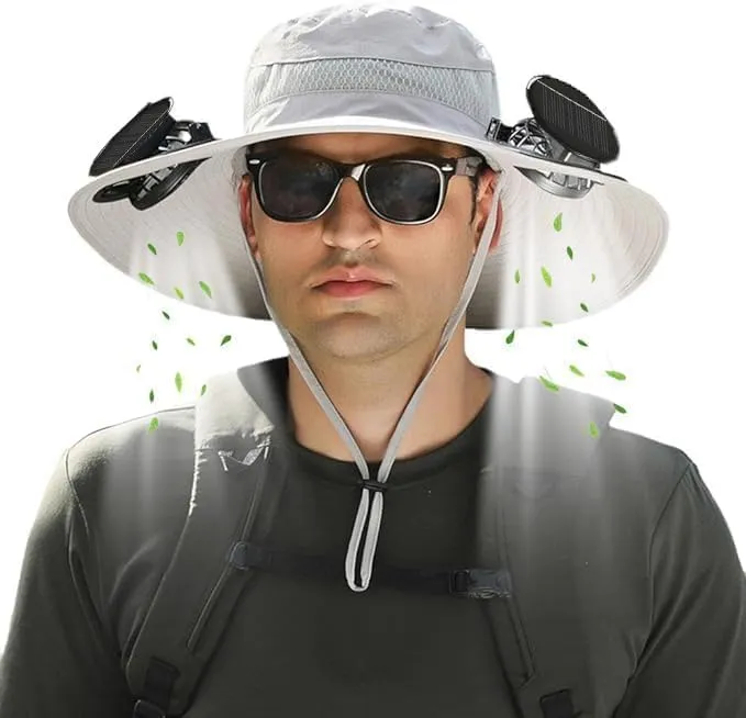 2025 Wide Brim Solar Fan Hats for Men Women - UPF 50  Hat with Solar Fans Built in- Removable & USB Charging Fan