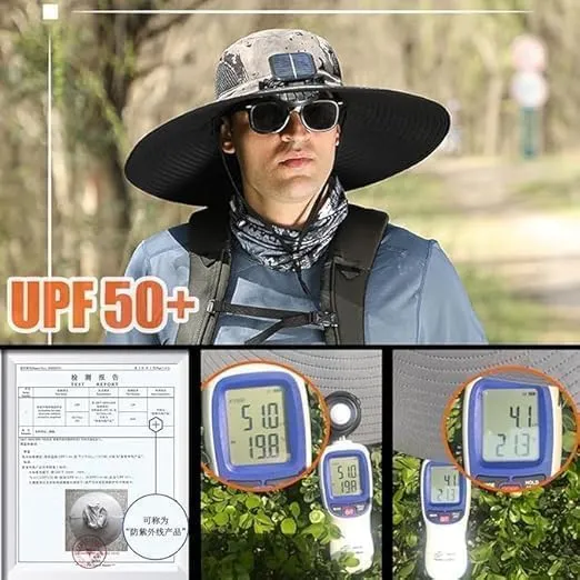 2025 Wide Brim Solar Fan Hats for Men Women - UPF 50  Hat with Solar Fans Built in- Removable & USB Charging Fan