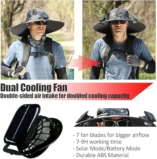 2025 Wide Brim Solar Fan Hats for Men Women - UPF 50  Hat with Solar Fans Built in- Removable & USB Charging Fan