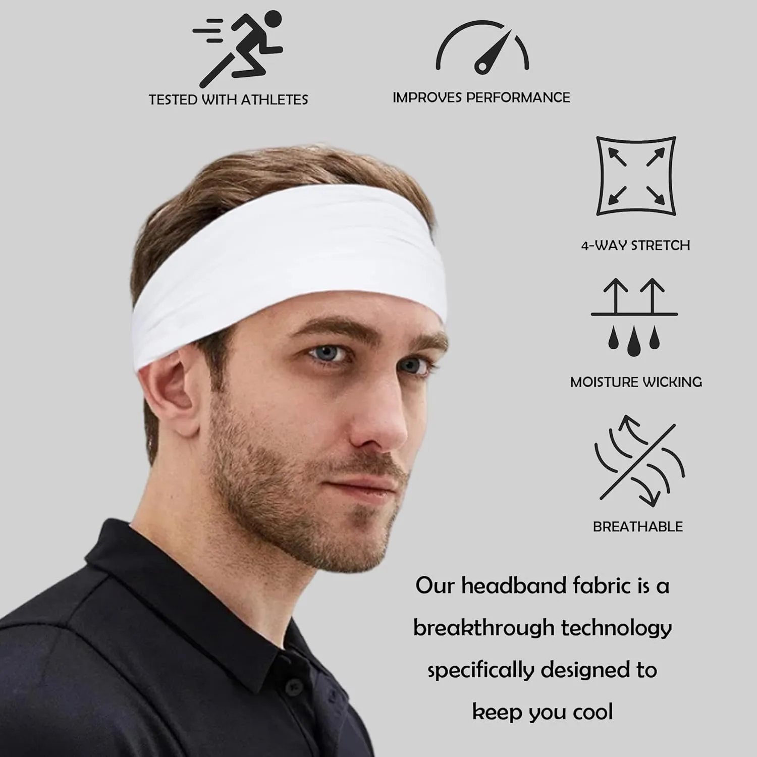5 Pack Sports Headband for Men, Breathable Mesh Design, Reused & Washed Mens Headband Sweat Bands for Running Yoga Fitness Workout