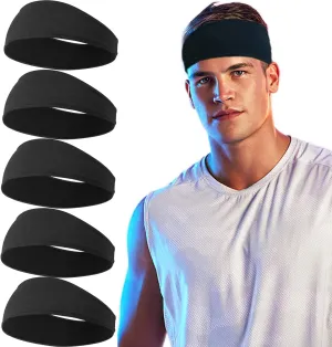 5 Pack Sports Headband for Men, Breathable Mesh Design, Reused & Washed Mens Headband Sweat Bands for Running Yoga Fitness Workout