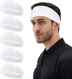 5 Pack Sports Headband for Men, Breathable Mesh Design, Reused & Washed Mens Headband Sweat Bands for Running Yoga Fitness Workout