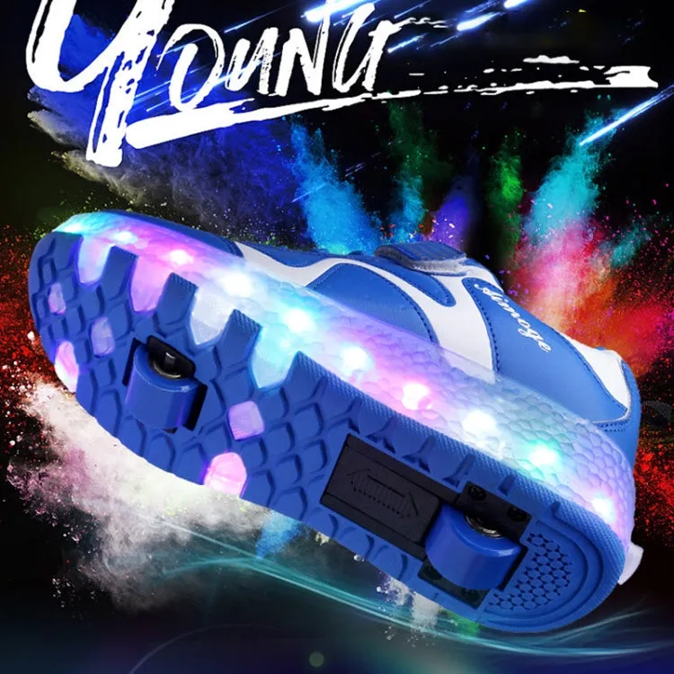 786 LED Light Ultra Light Rechargeable Double Wheel Roller Skating Shoes Sport Shoes, Size : 30(Pink)