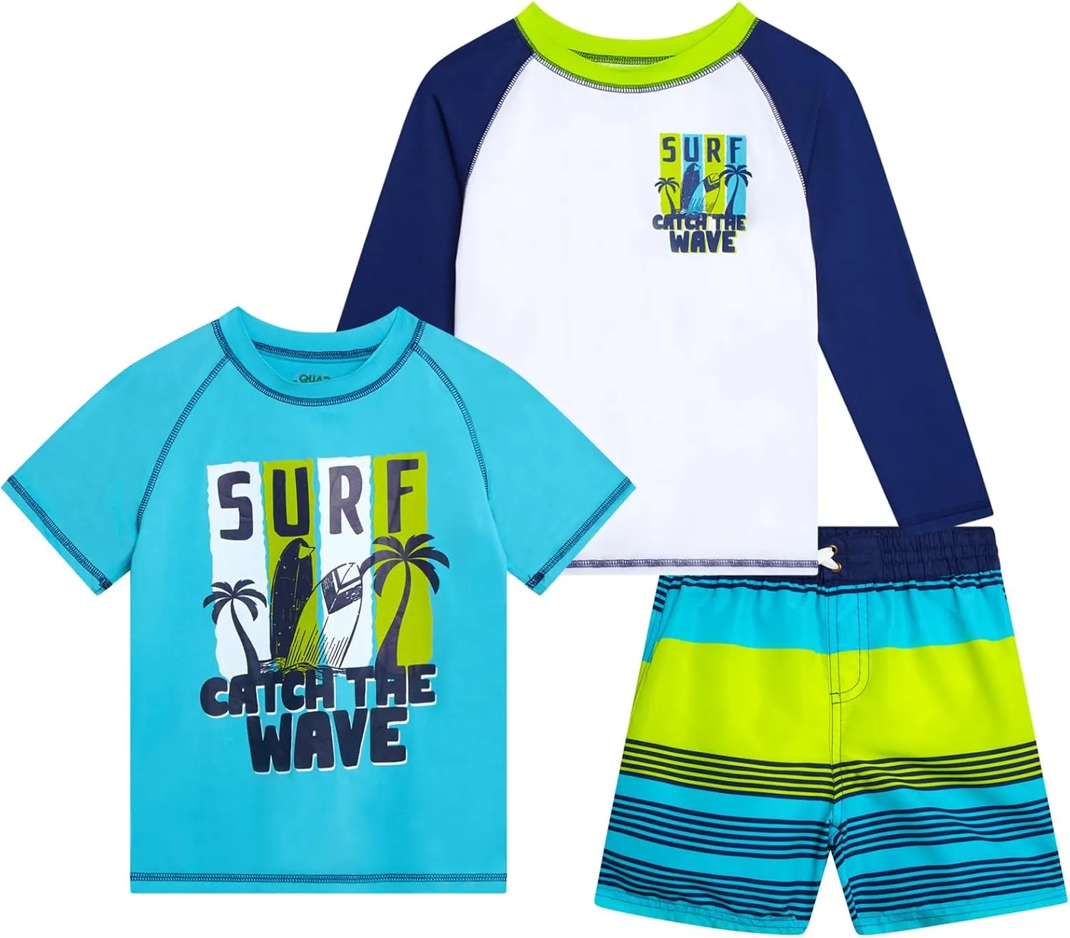 Boys Swim Set - 3 Piece Toddler Swim Trunks Boys Rash Guard Long Sleeve and Short Sleeve Kids Swimwear (2T-7)