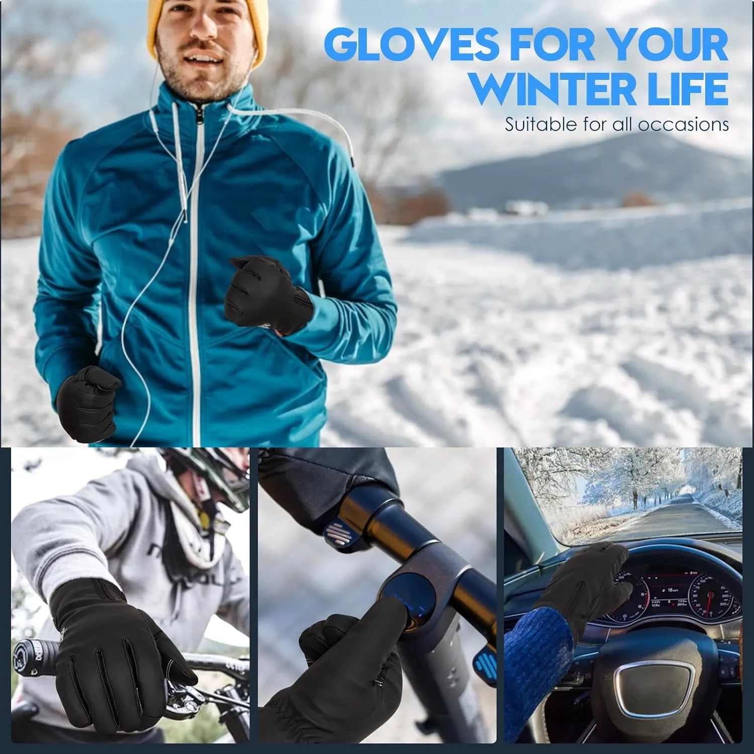 Bruvoalon Y322 Winter Gloves for Men & Women, -30?H Touchscreen 5-Layer Thermal Insulated, Windproof Anti-Slip Ski Gloves