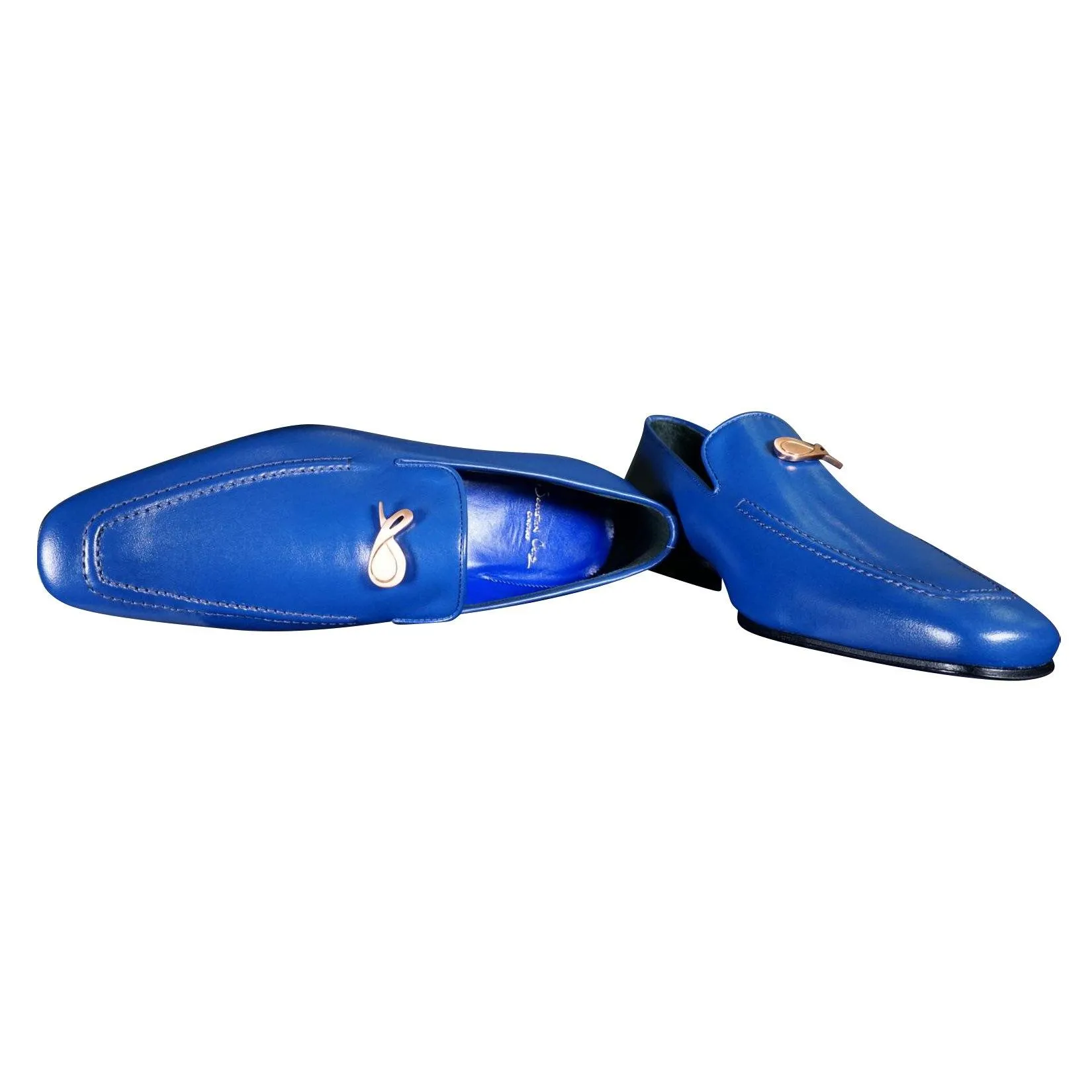 Cobalt With Rose Gold Hardware Leather Loafer