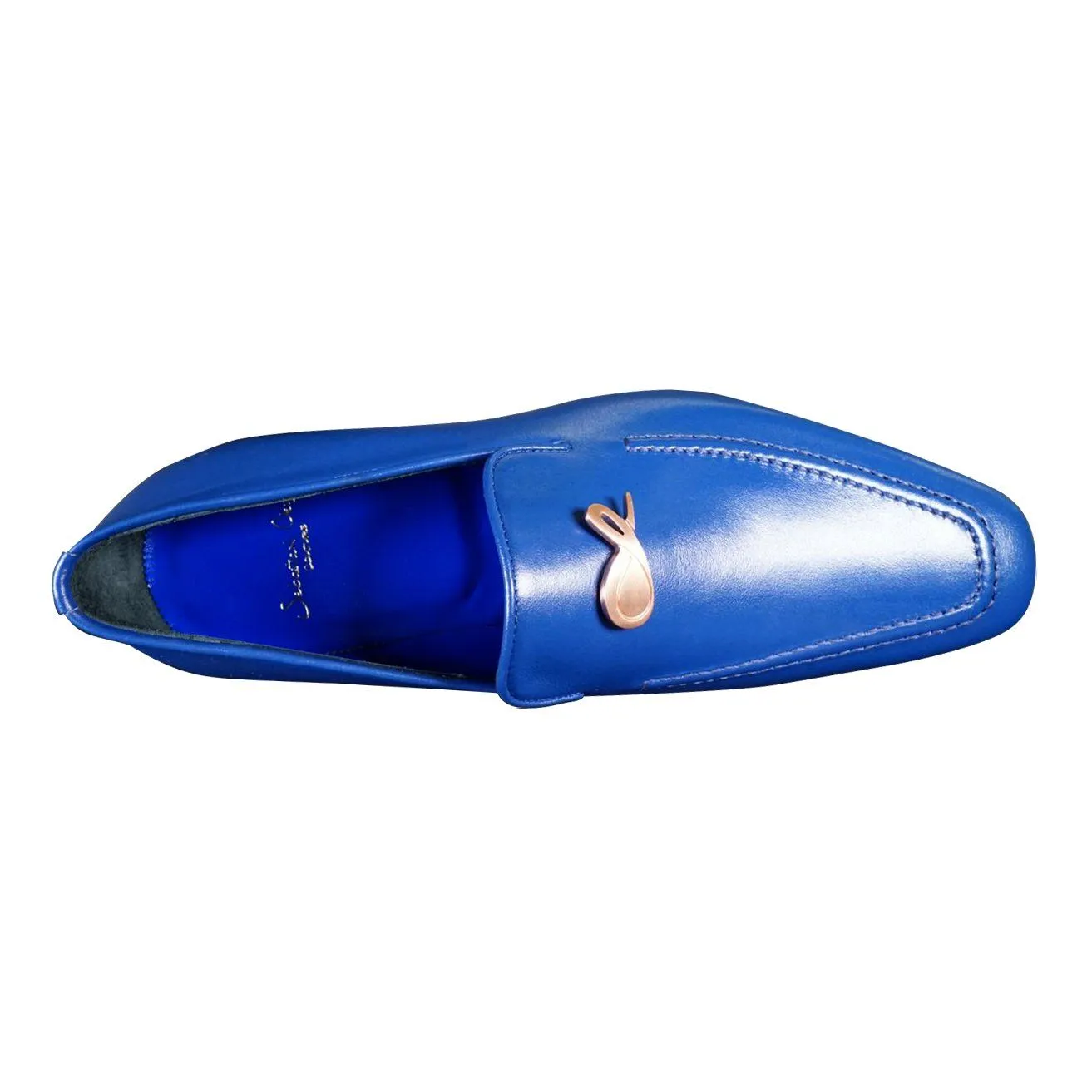 Cobalt With Rose Gold Hardware Leather Loafer