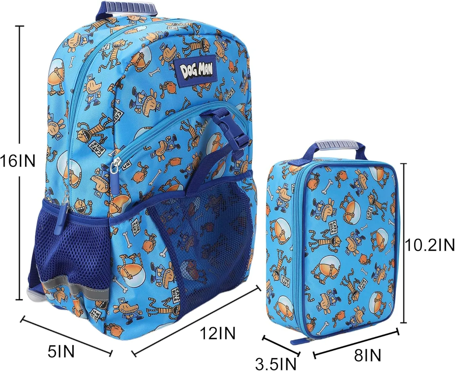 Dog Man 2-Piece 16" Youth Premium Backpack & Lunch Kit Set For School Boys and Girls
