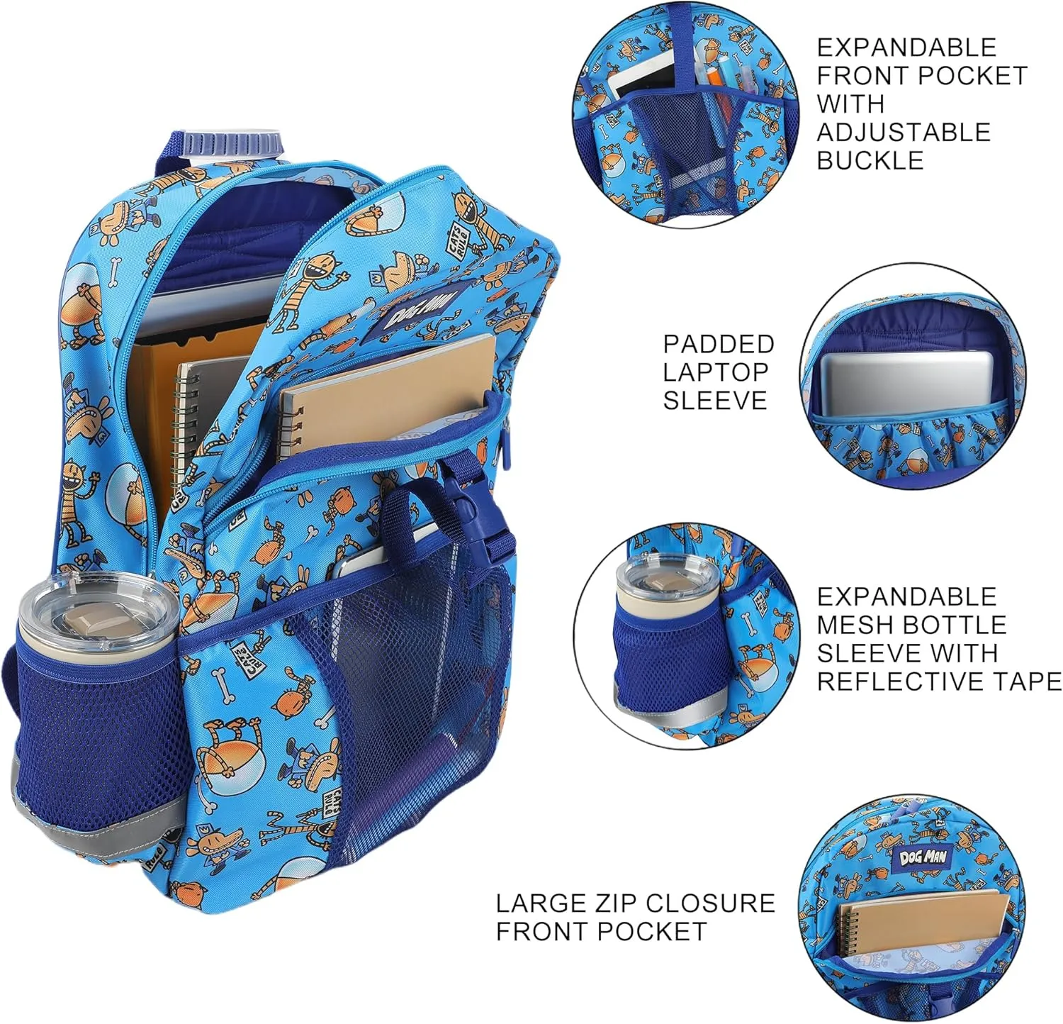 Dog Man 2-Piece 16" Youth Premium Backpack & Lunch Kit Set For School Boys and Girls