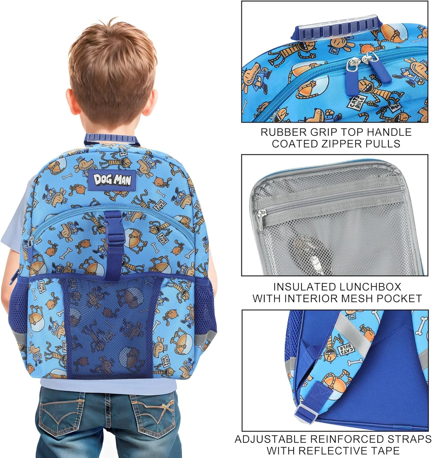 Dog Man 2-Piece 16" Youth Premium Backpack & Lunch Kit Set For School Boys and Girls