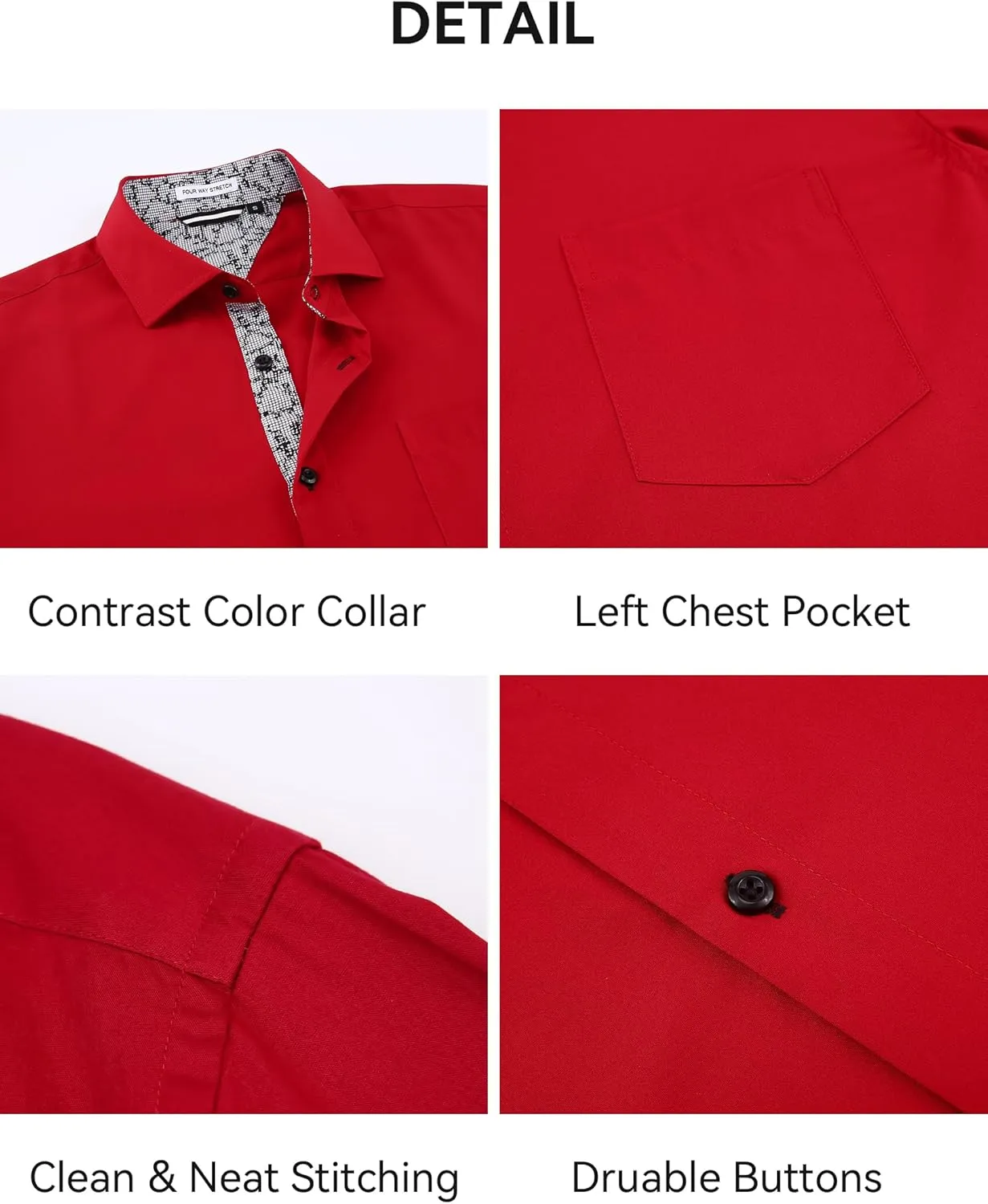 Esabel.C Mens Short Sleeve Dress Shirts 4-Way Stretch Regular Fit Stretch Wrinkle-Free Casual Button Down Shirts