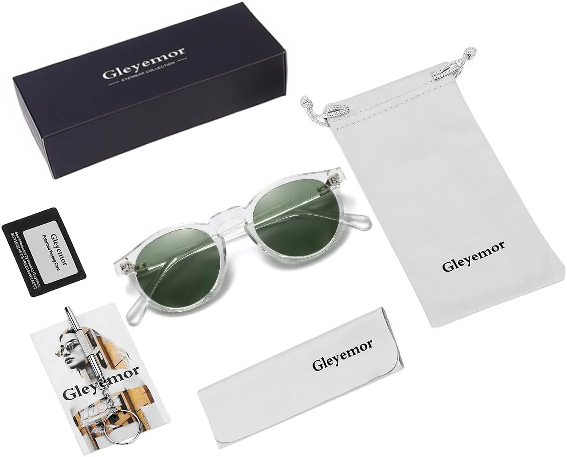 Gleyemor Vintage Polarized Sunglasses for Men Round Sunglasses UV400 Protection Retro Hand-crafted Acetate Frame