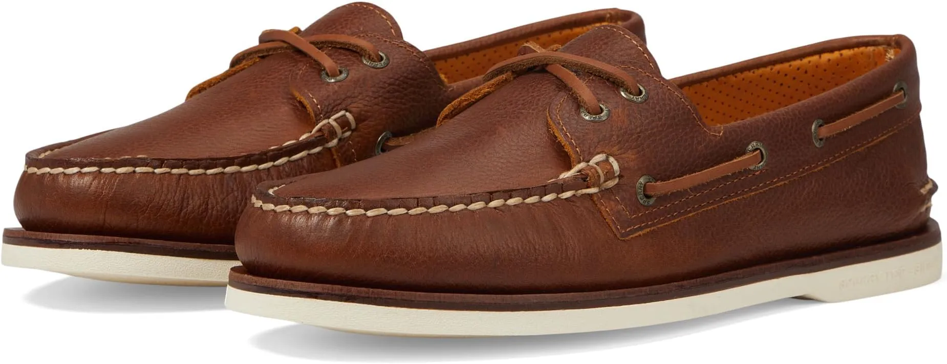 Gold A/O 2-Eye Tumbled Sperry Boat Shoes, Tan