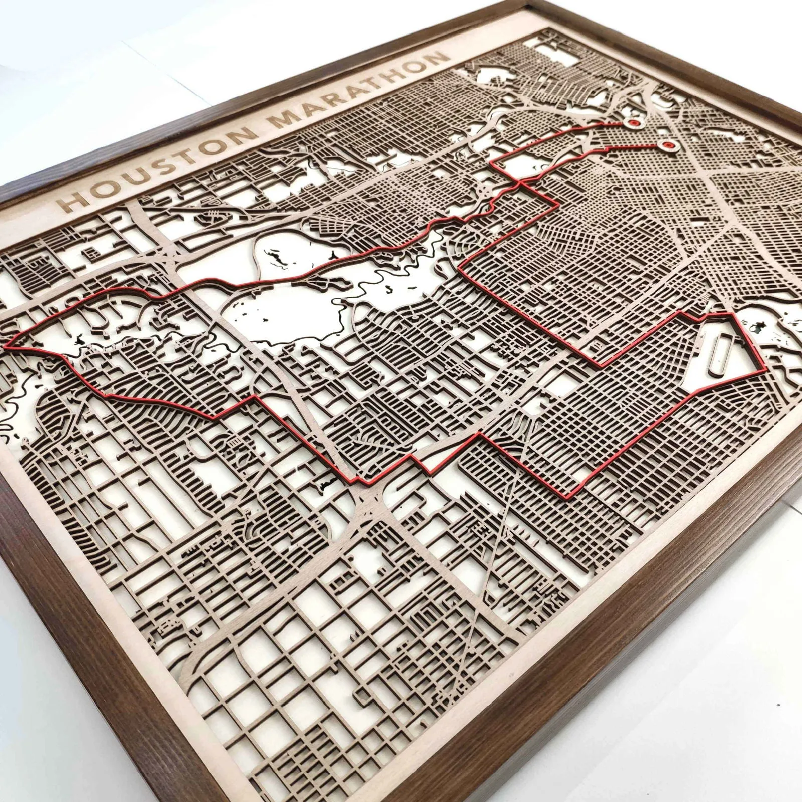 Houston Marathon Laser-Cut Wooden Map – Unique Runner Poster Gift