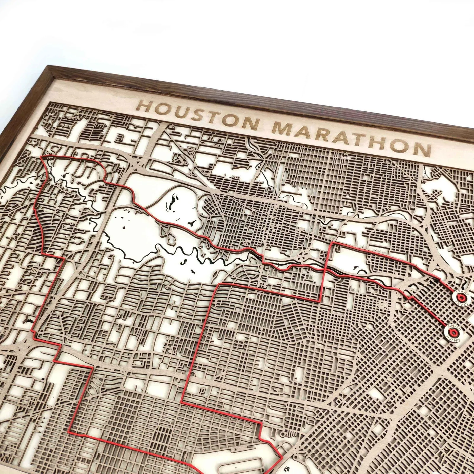 Houston Marathon Laser-Cut Wooden Map – Unique Runner Poster Gift