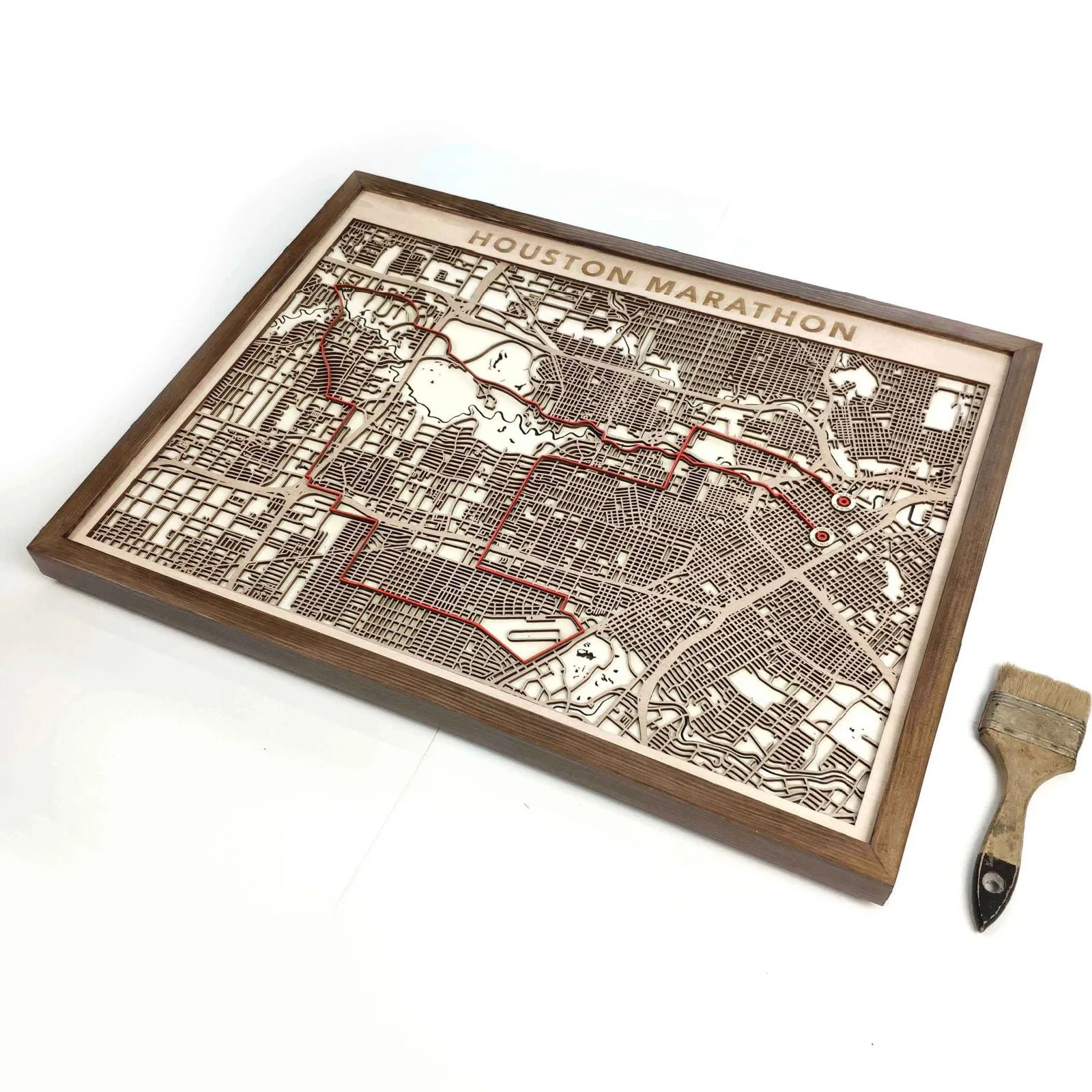Houston Marathon Laser-Cut Wooden Map – Unique Runner Poster Gift