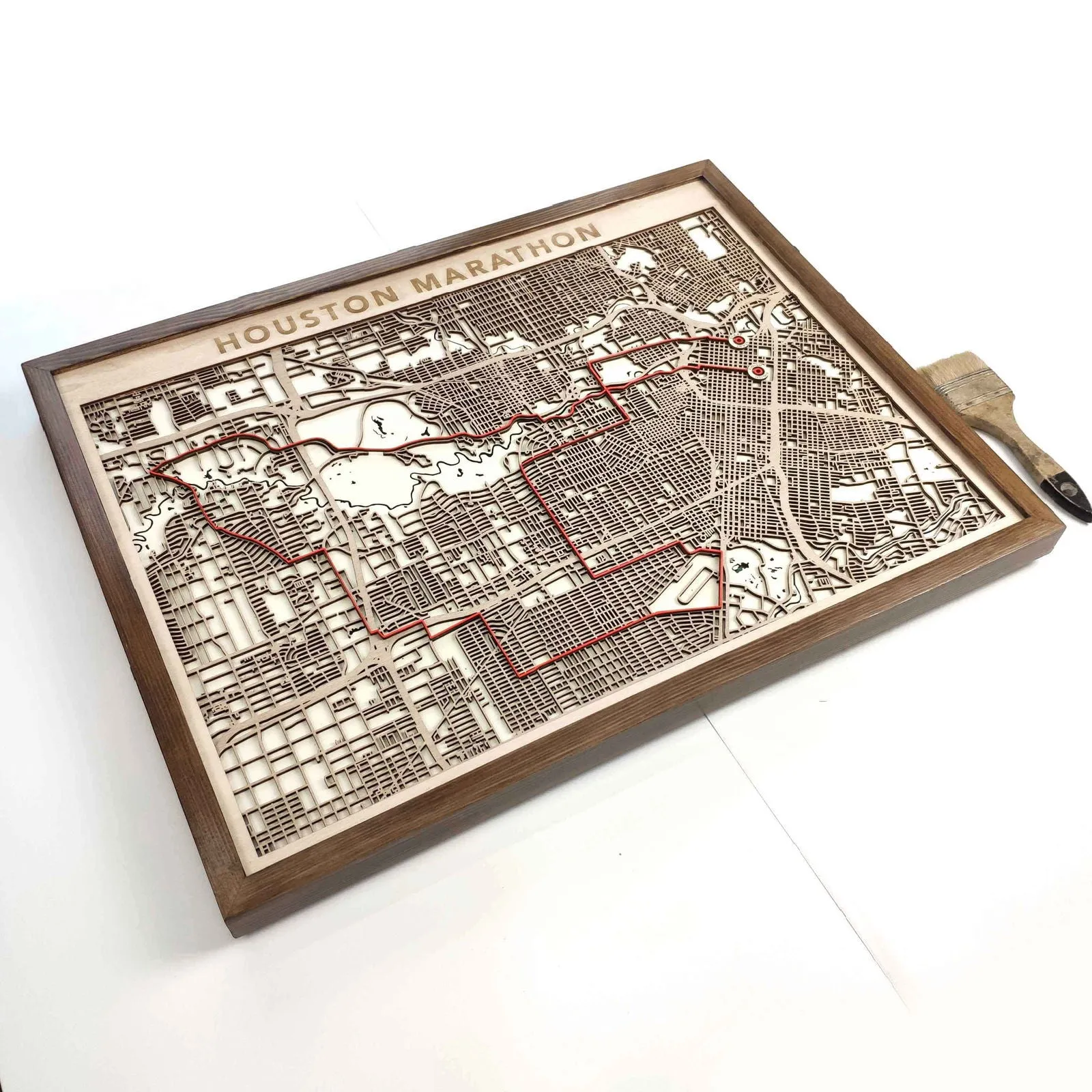 Houston Marathon Laser-Cut Wooden Map – Unique Runner Poster Gift