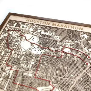 Houston Marathon Laser-Cut Wooden Map – Unique Runner Poster Gift