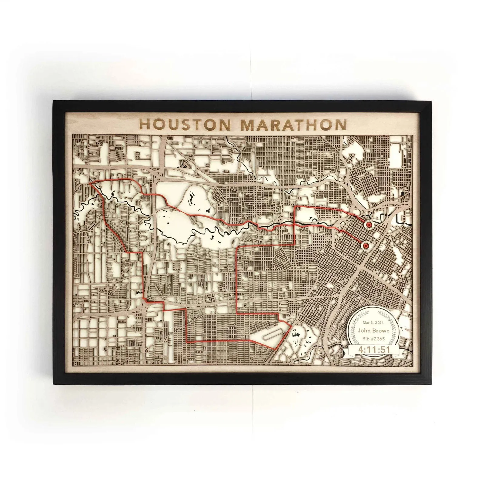 Houston Marathon Wooden Map