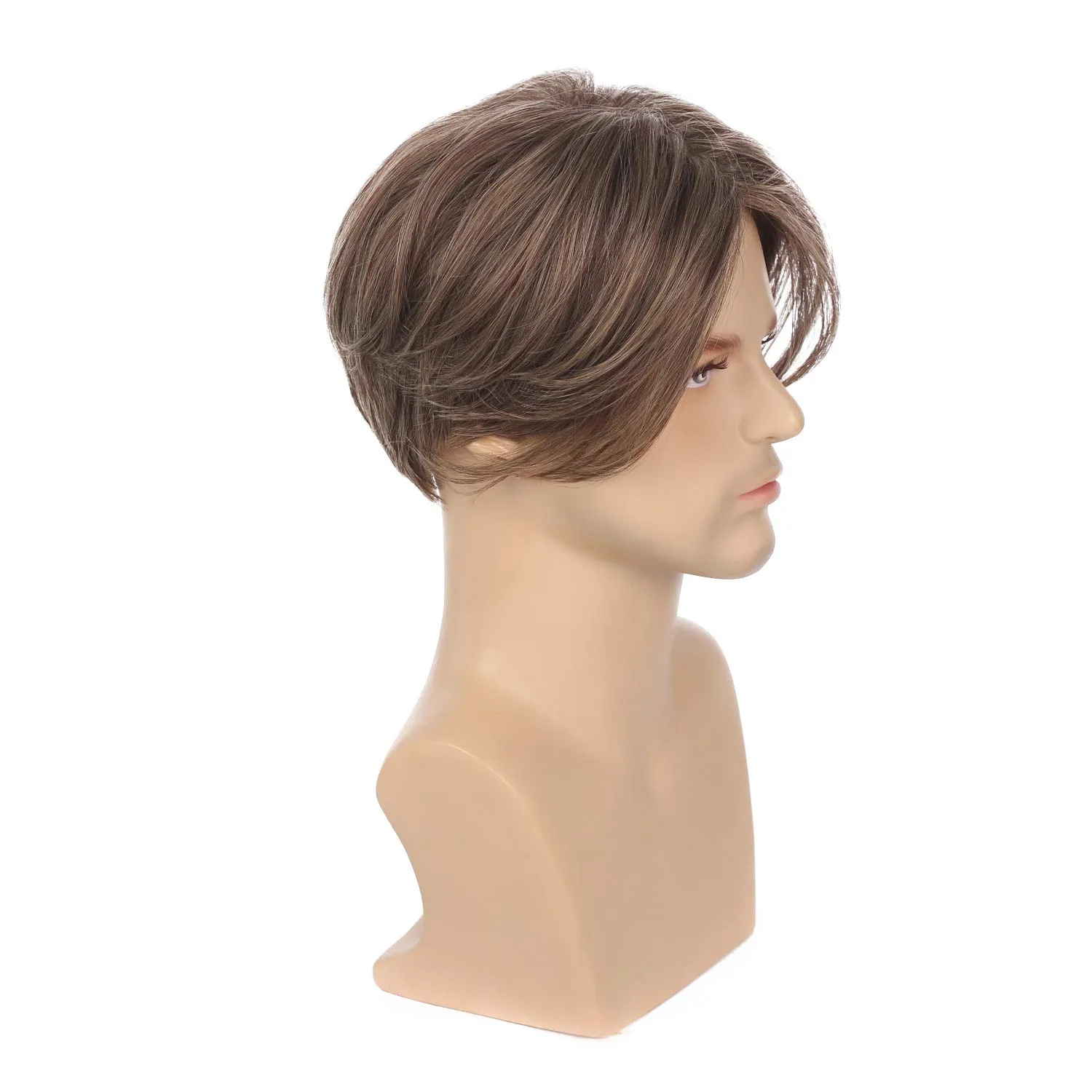 Kaneles Mens Brown Wig Short Straight Men Wigs Synthetic Wig Realistic Natural Middle Part Wigs for Men (Brown)