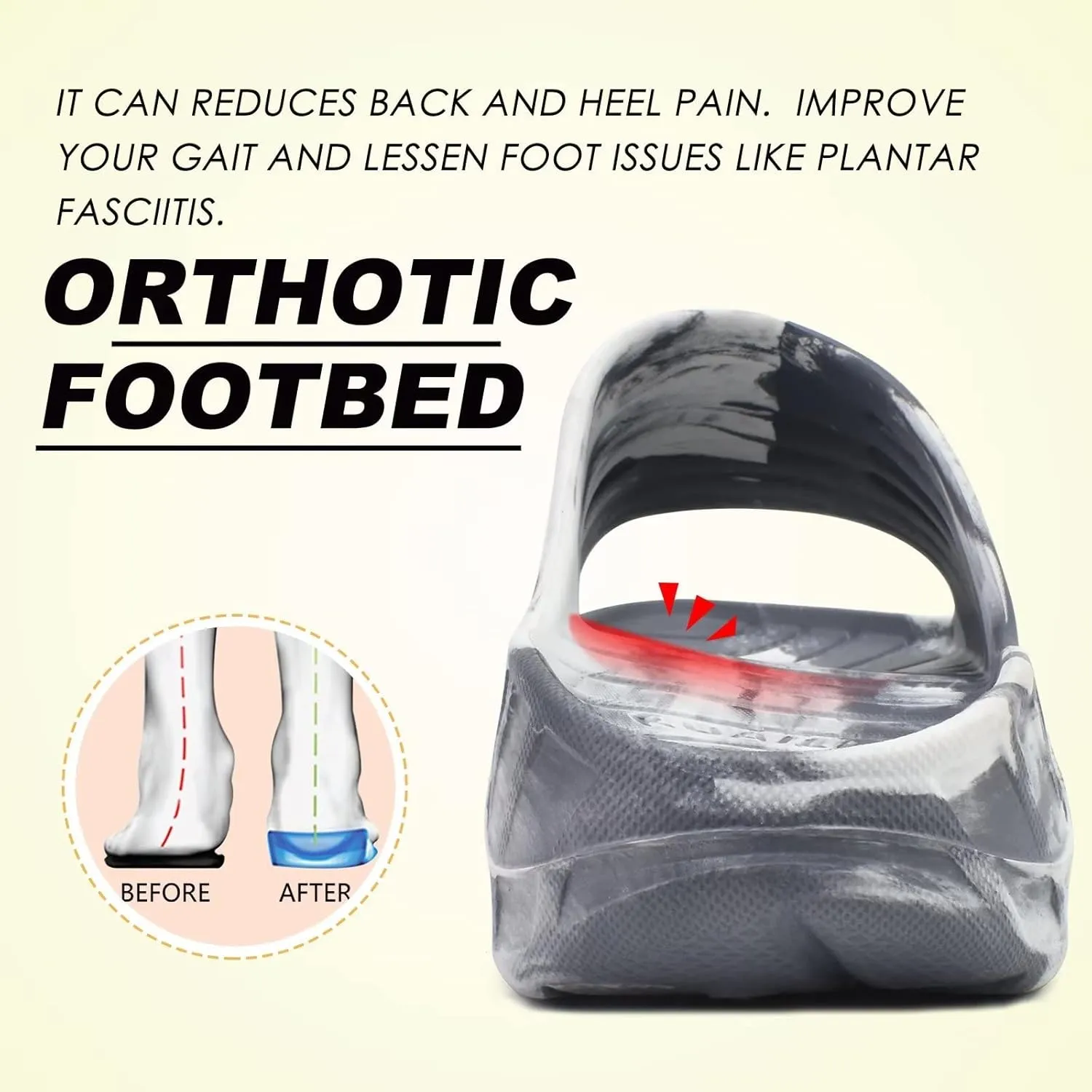 KuaiLu Mens Recovery Sandals Orthotic Thick Cushion Open Toe Sport Slides, Reduces Stress on Feet With Comfortable Plantar Fasciitis, Joints & Back Post-Exercise