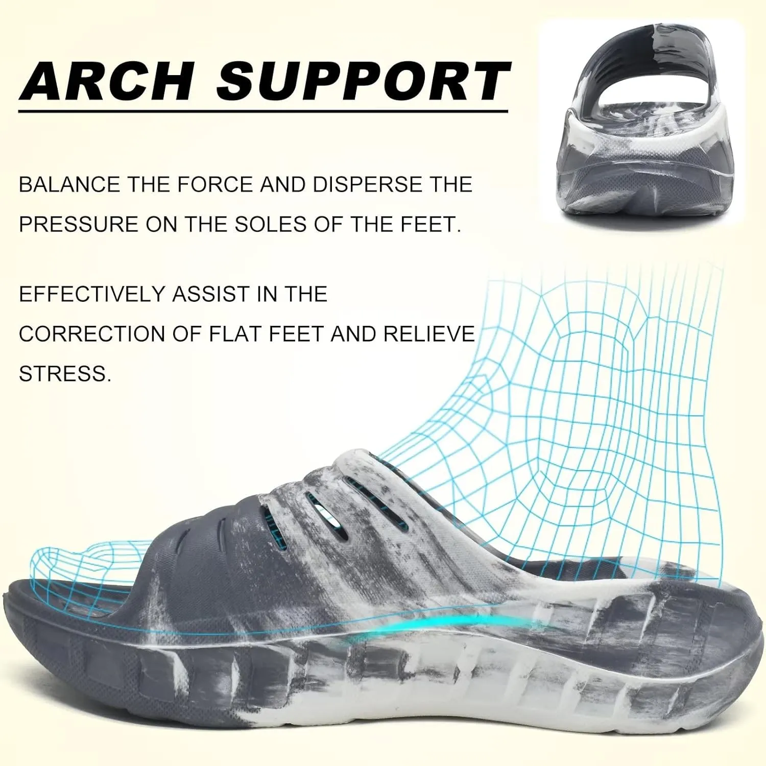 KuaiLu Mens Recovery Sandals Orthotic Thick Cushion Open Toe Sport Slides, Reduces Stress on Feet With Comfortable Plantar Fasciitis, Joints & Back Post-Exercise