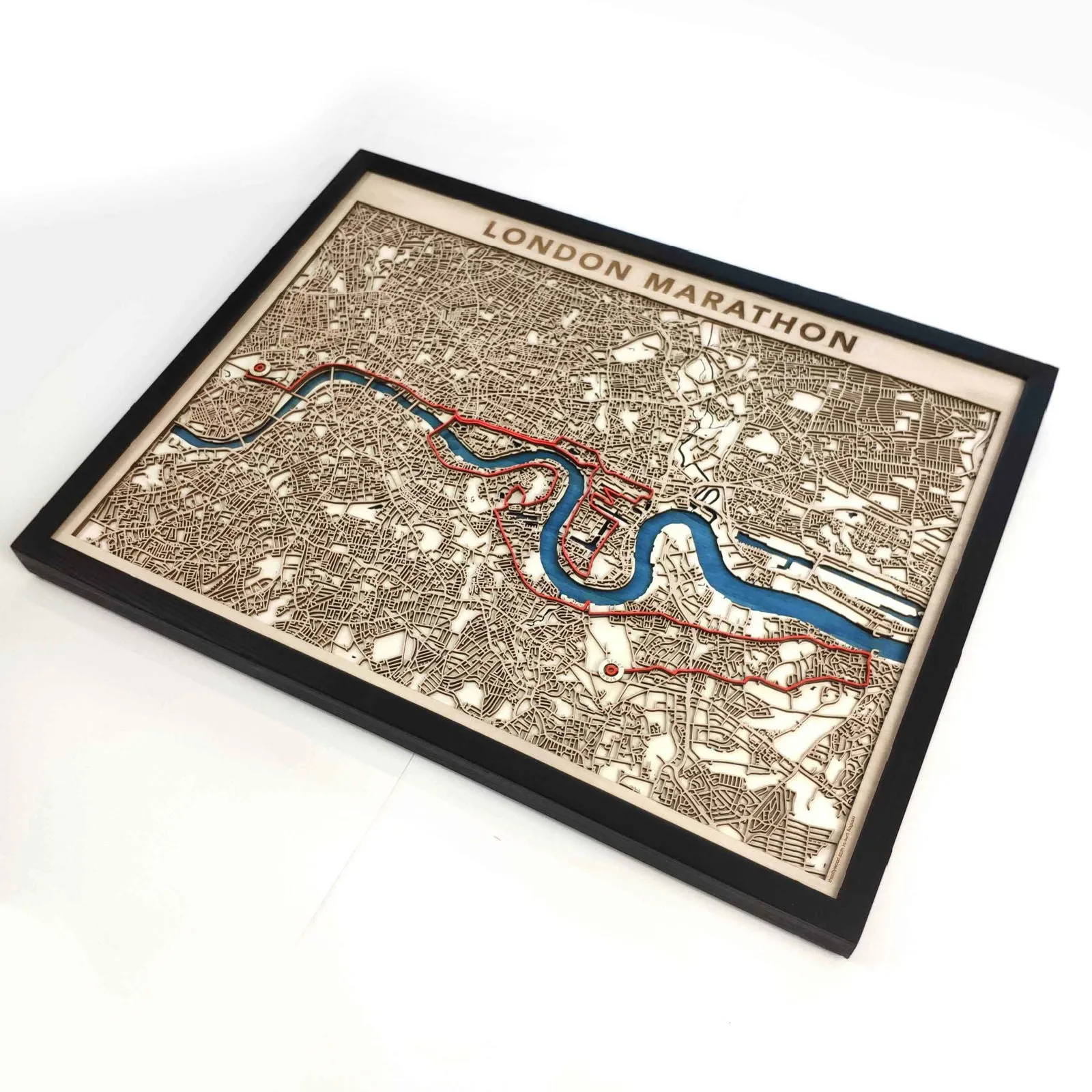 London Marathon Wooden Map