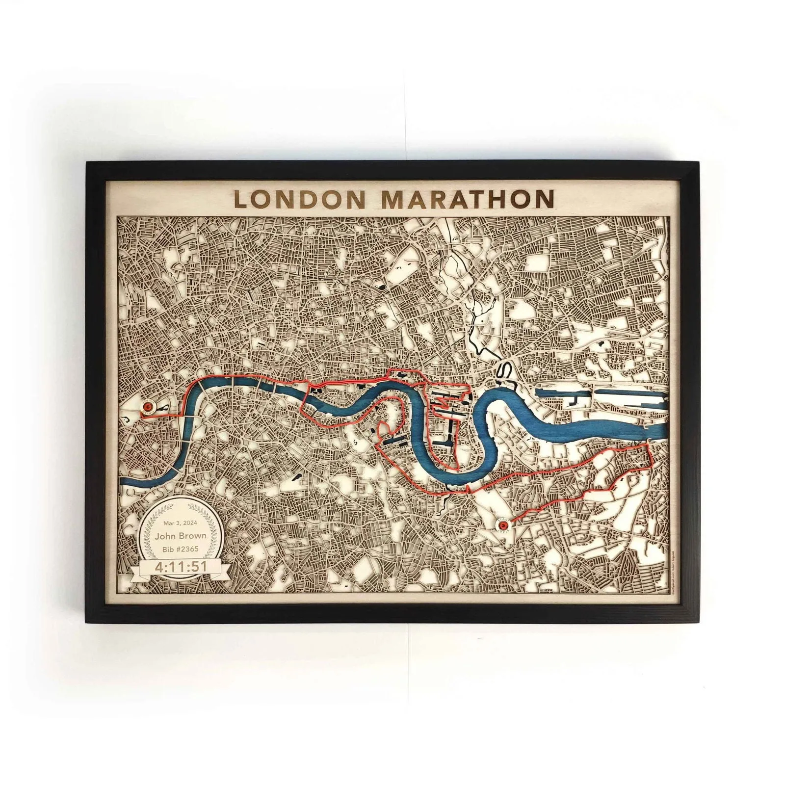 London Marathon Wooden Map