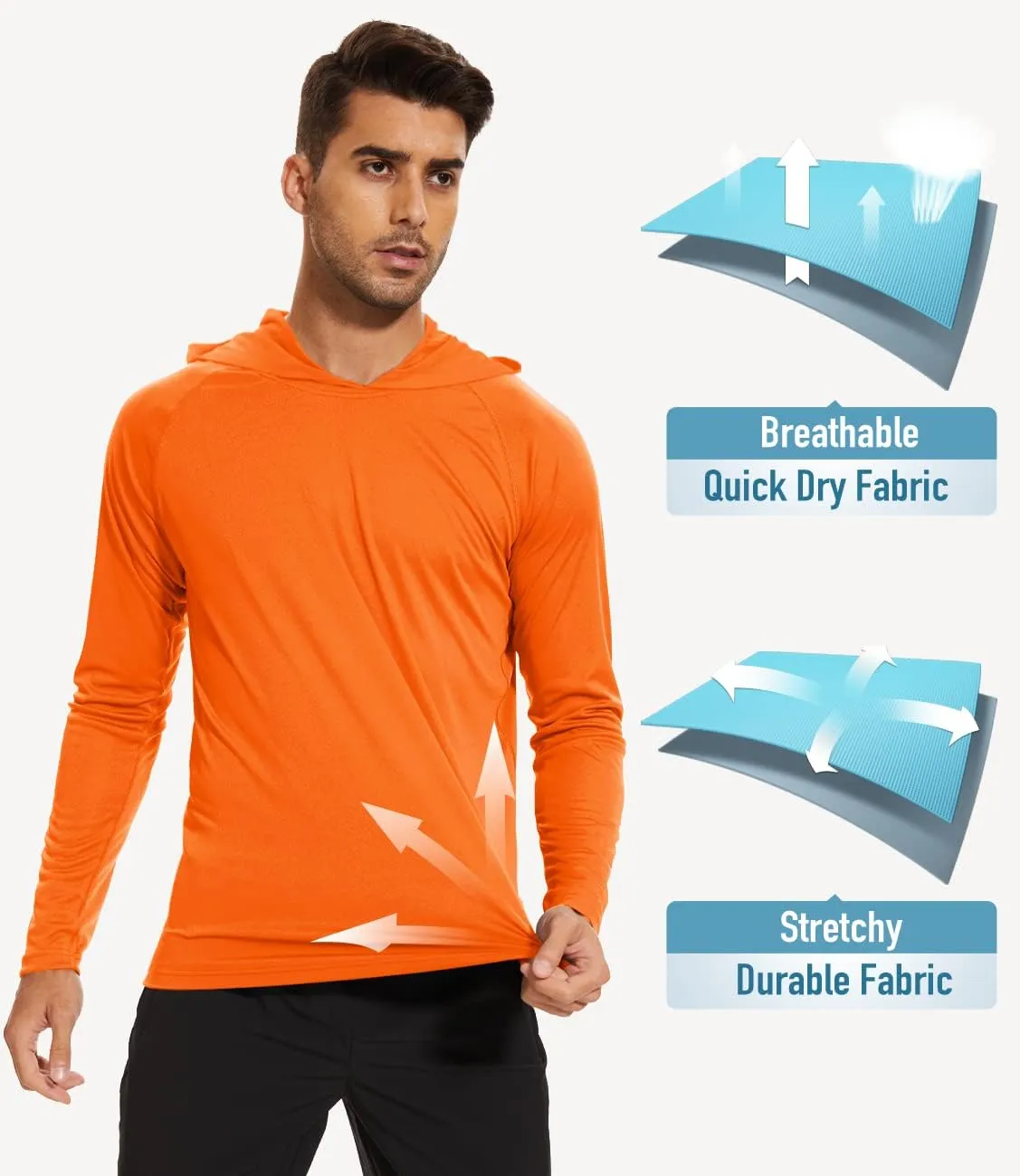 MAGCOMSEN Men's Hooded UPF 50  Sun Protection T Shirts Long Sleeve Athletic Fishing Shirts Rash Guards