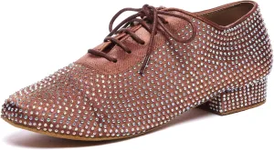 Minishion Mens Professional Dance Shoes Soft Lace-Up Latin Salsa Tango Dancing Shoes with Rhinestones