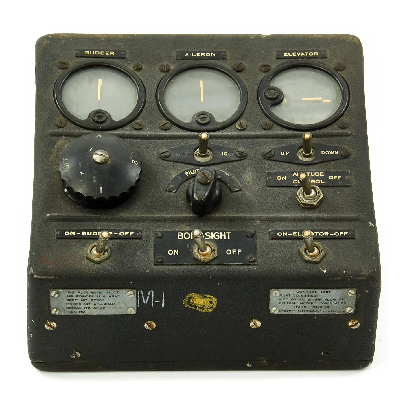 Original U.S. WWII Consolidated B-24 Liberator Type A-5 Autopilot Control Panel by Sperry