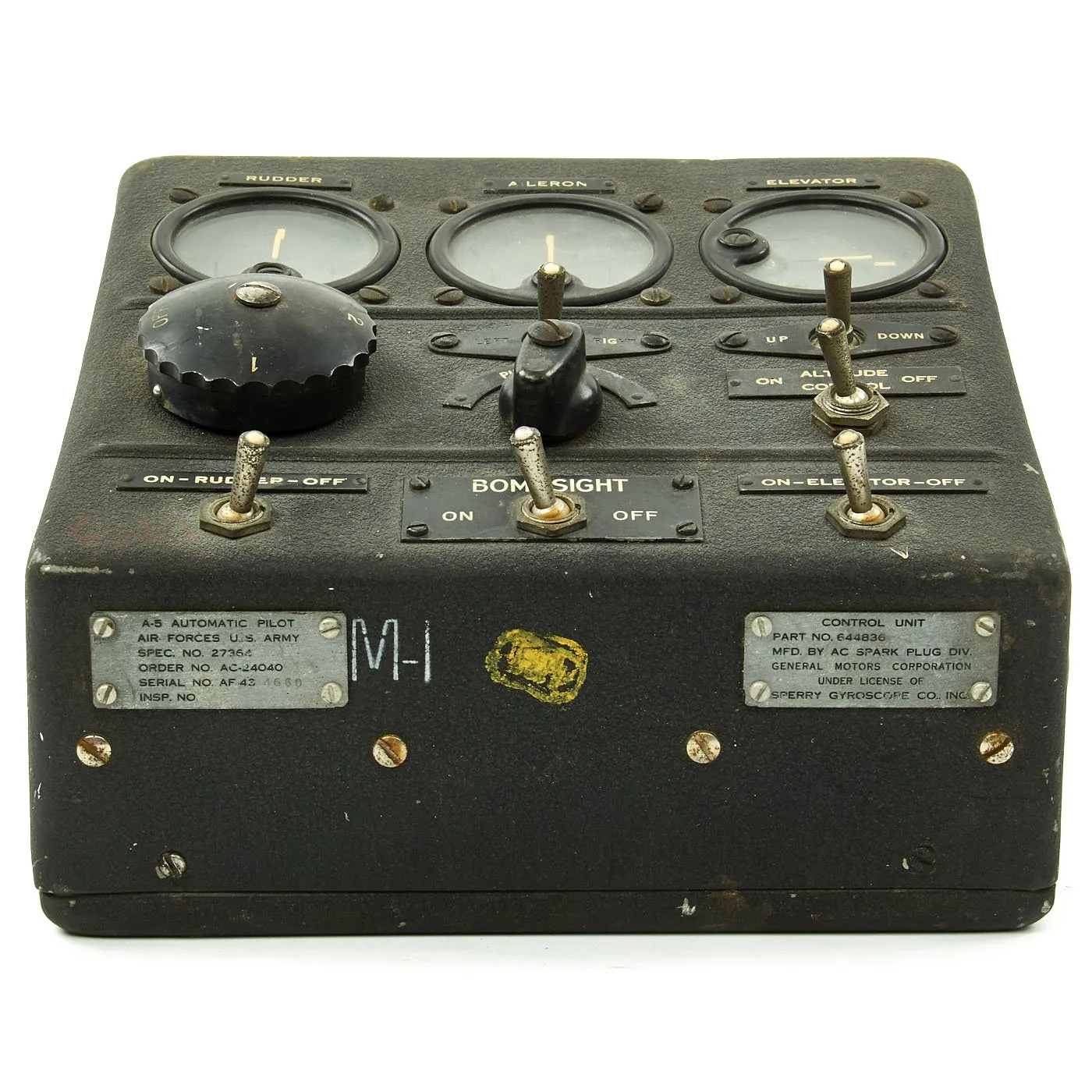 Original U.S. WWII Consolidated B-24 Liberator Type A-5 Autopilot Control Panel by Sperry