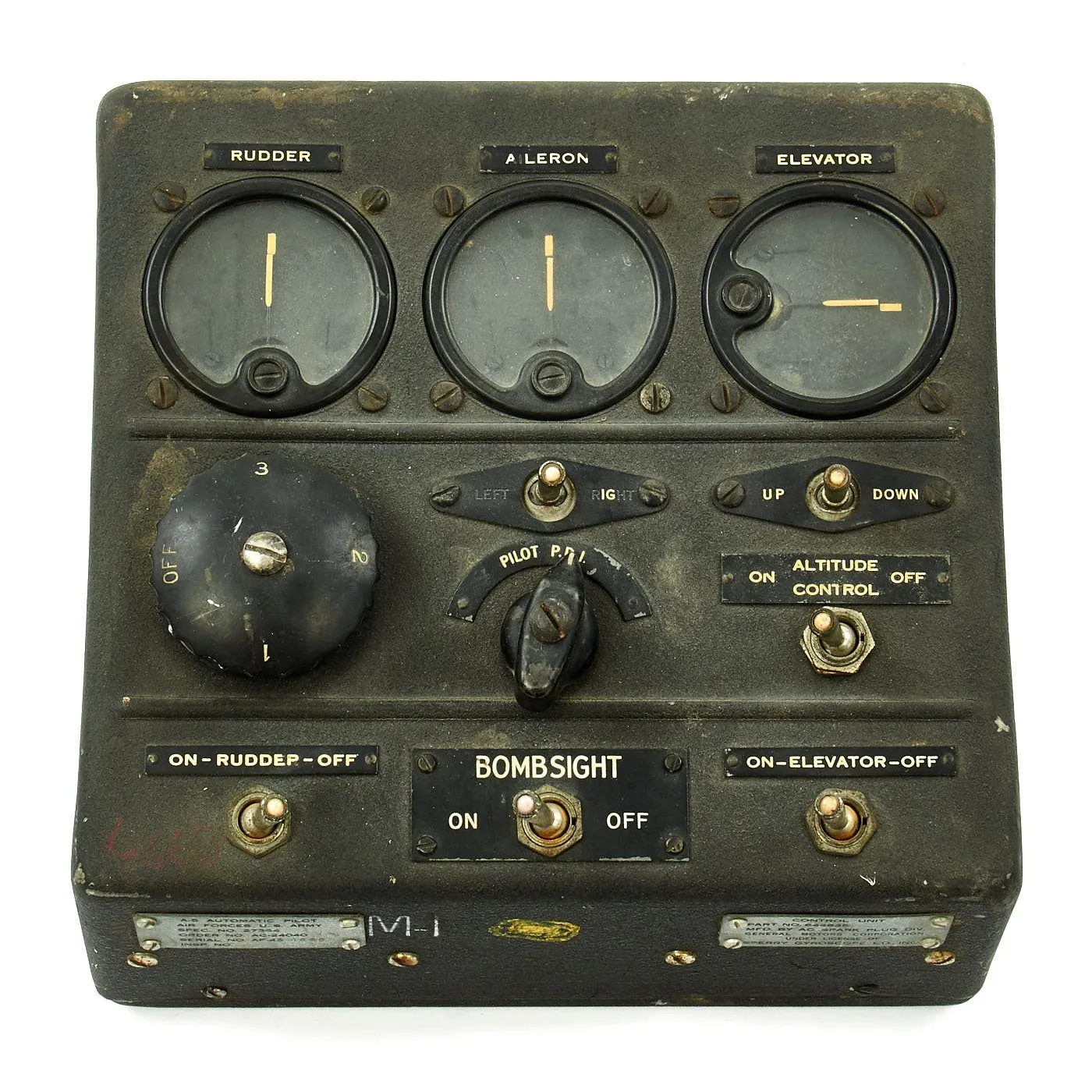 Original U.S. WWII Consolidated B-24 Liberator Type A-5 Autopilot Control Panel by Sperry