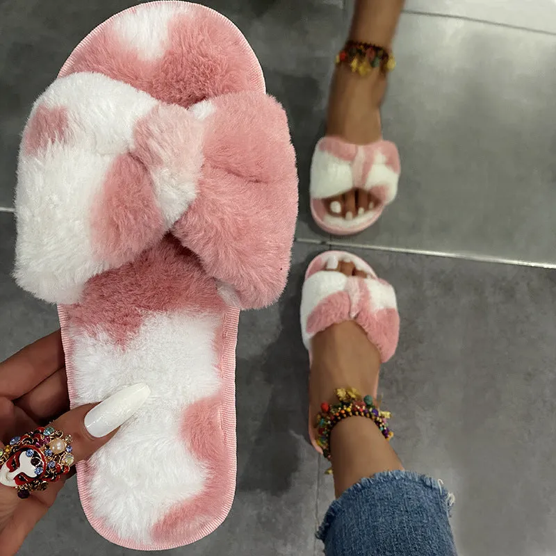 Plush Bow Slippers for Women