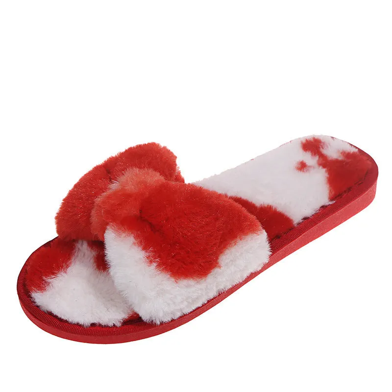 Plush Bow Slippers for Women