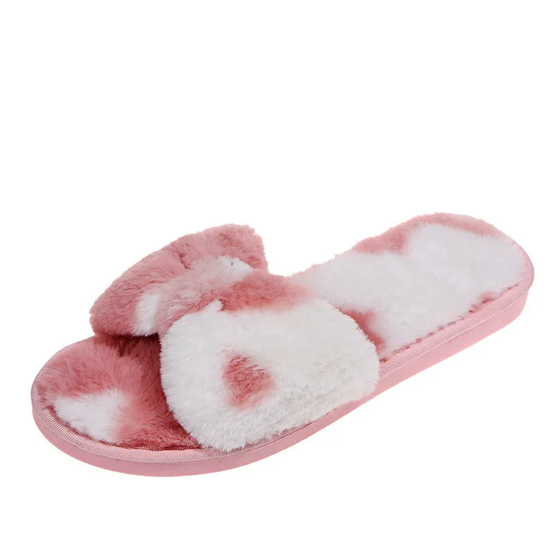 Plush Bow Slippers for Women