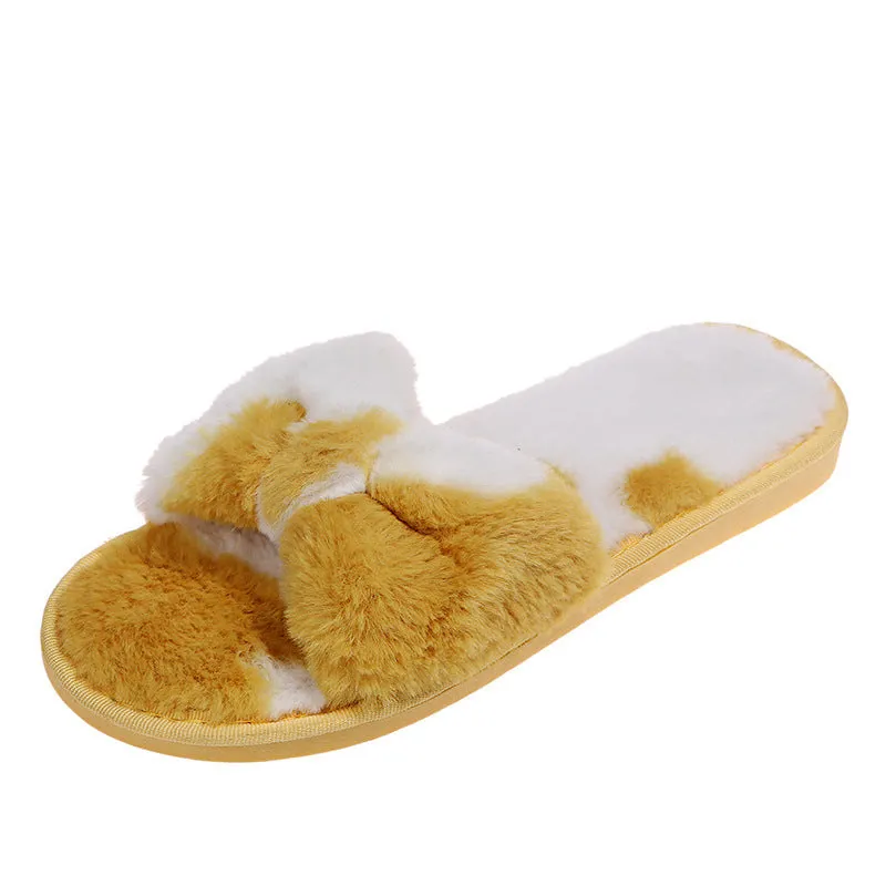 Plush Bow Slippers for Women