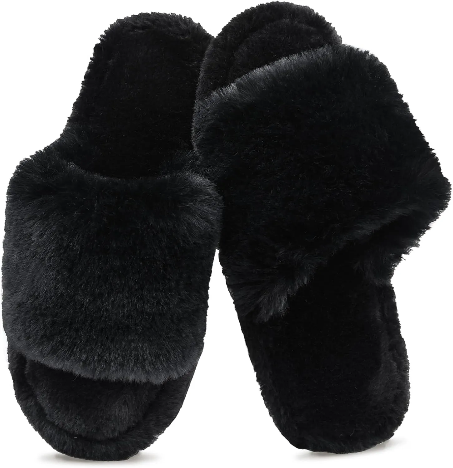 Rosoz Women's Soft Plush Fuzzy Slippers Memory Foam Anti-Skid Sole House Bedroom Shoes Indoor Outdoor Open Toe Sandals
