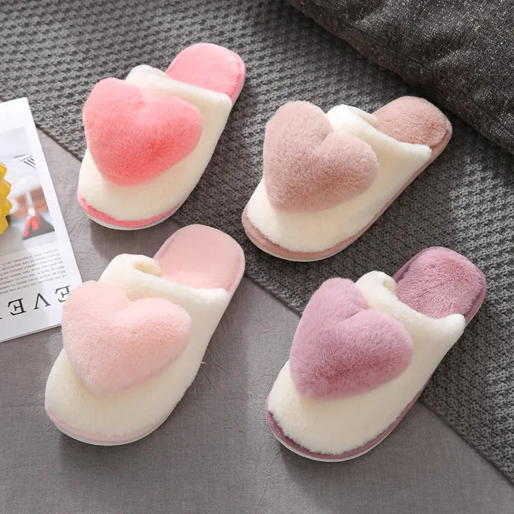 White Plush Slippers with Pastel Color Hearts