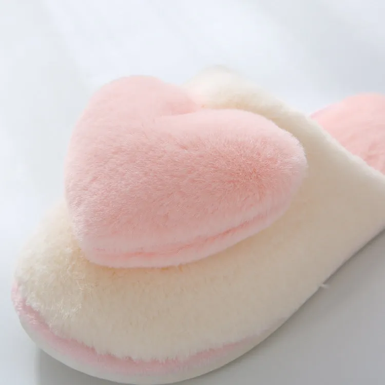 White Plush Slippers with Pastel Color Hearts