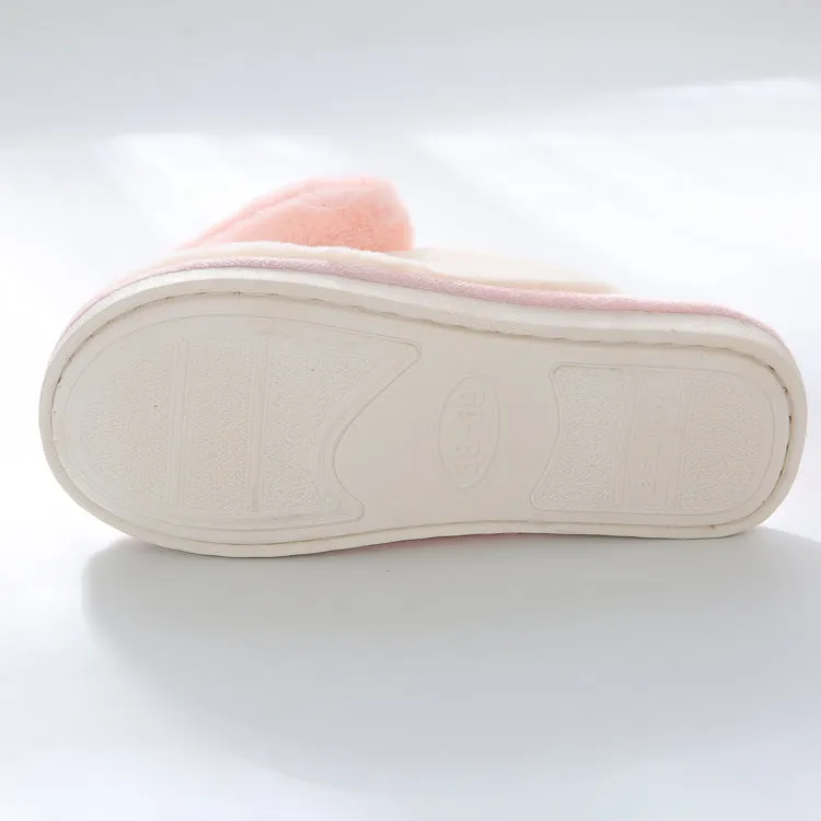 White Plush Slippers with Pastel Color Hearts